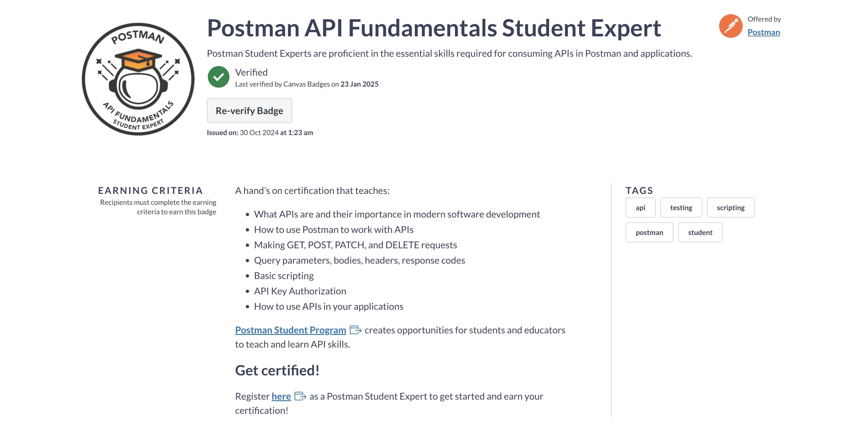 Postman API Fundamentals Student Expert